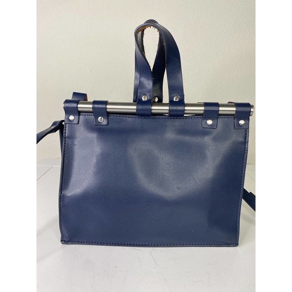 ZARA navy blue doctor bag small silver metal rods - Picture 2 of 8